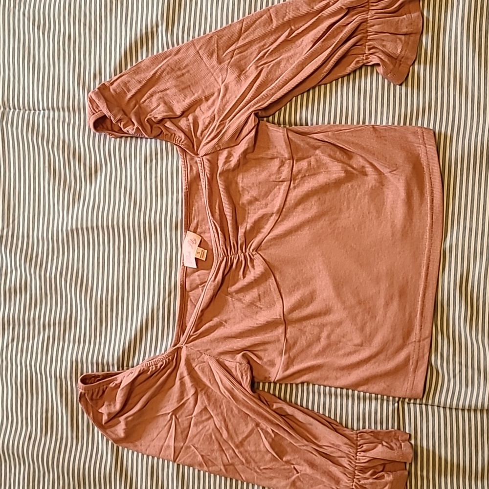Pink lily PARKSIDE PICNIC PINK CROPPED RIBBED BLOUSE